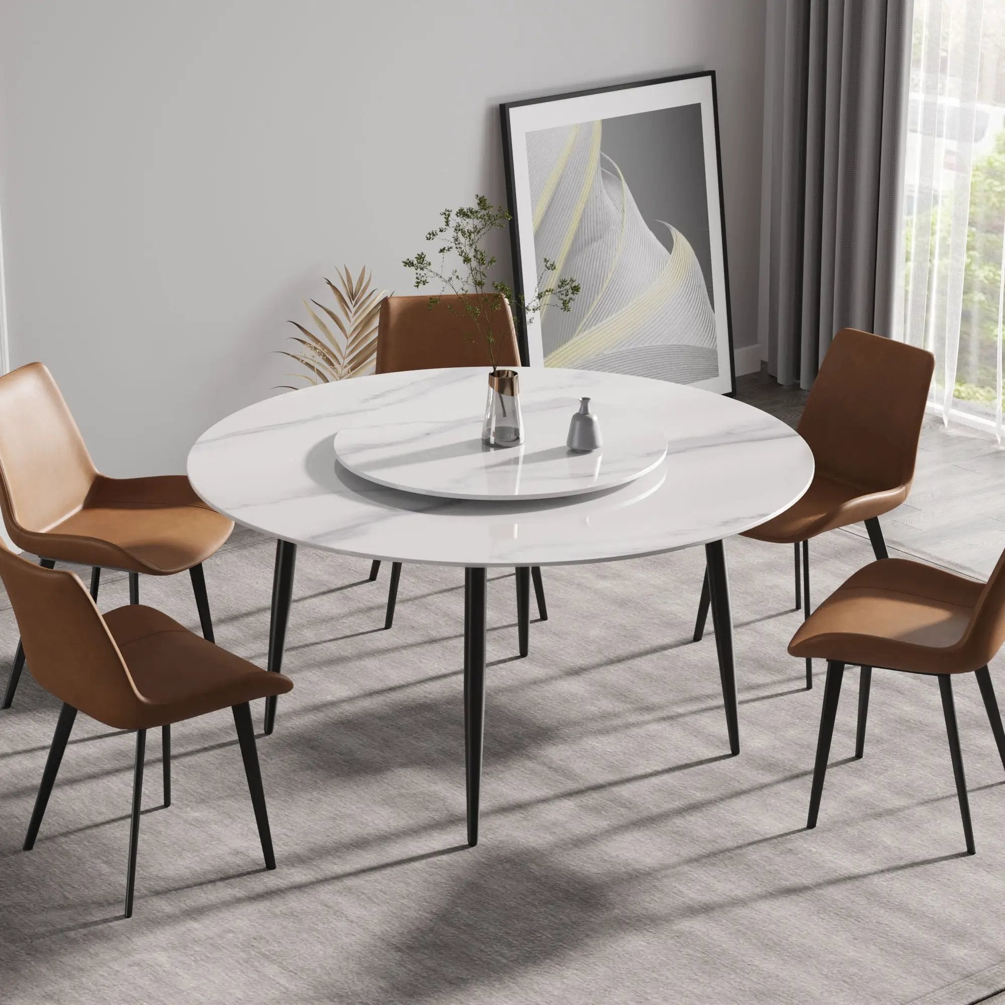 Modern Artificial Stone Round Dining Table, Can Accommodate 6 People Artificial Stone Turntable - by HouseOfZazla