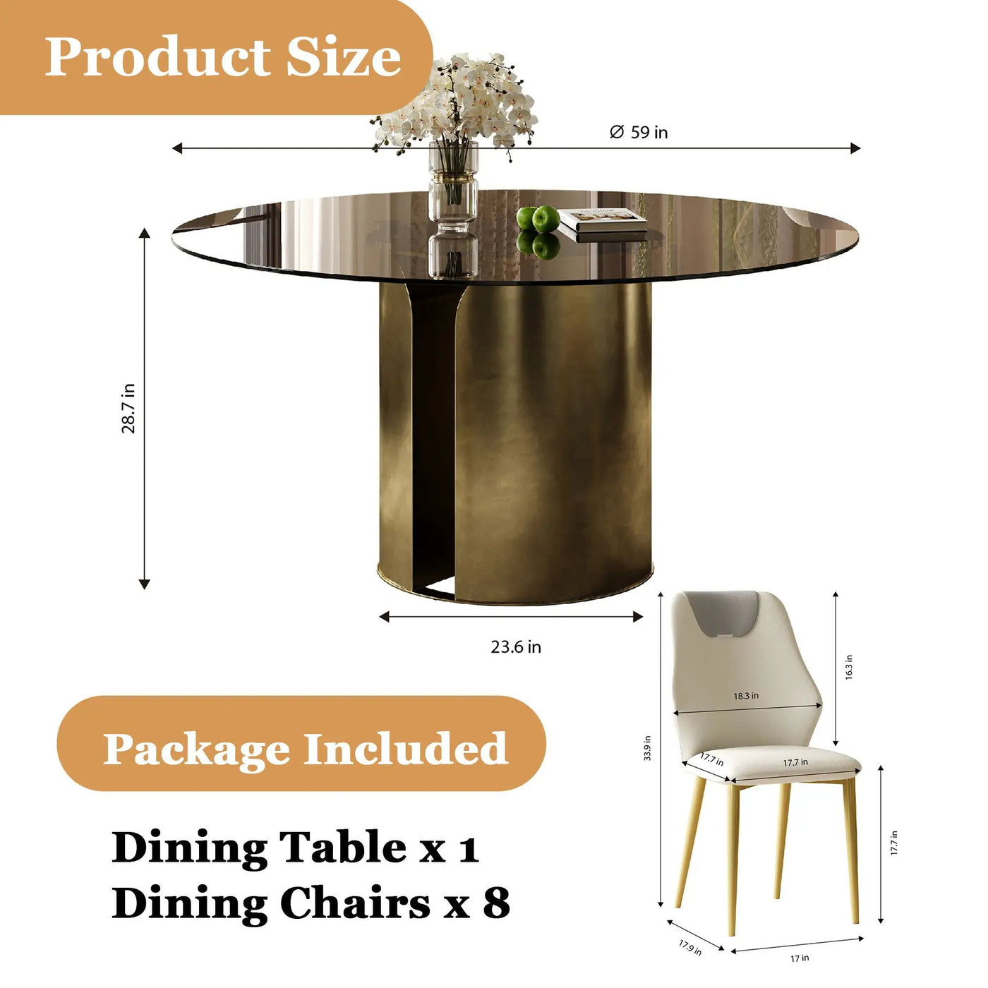 Modern Round Dining Table Set With Glass Top And Steel Legs by HouseOfZazla
