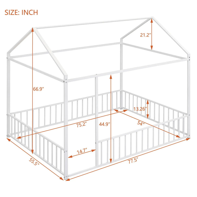 Metal Bed House Bed Frame With Fence by Unique Piece Furniture