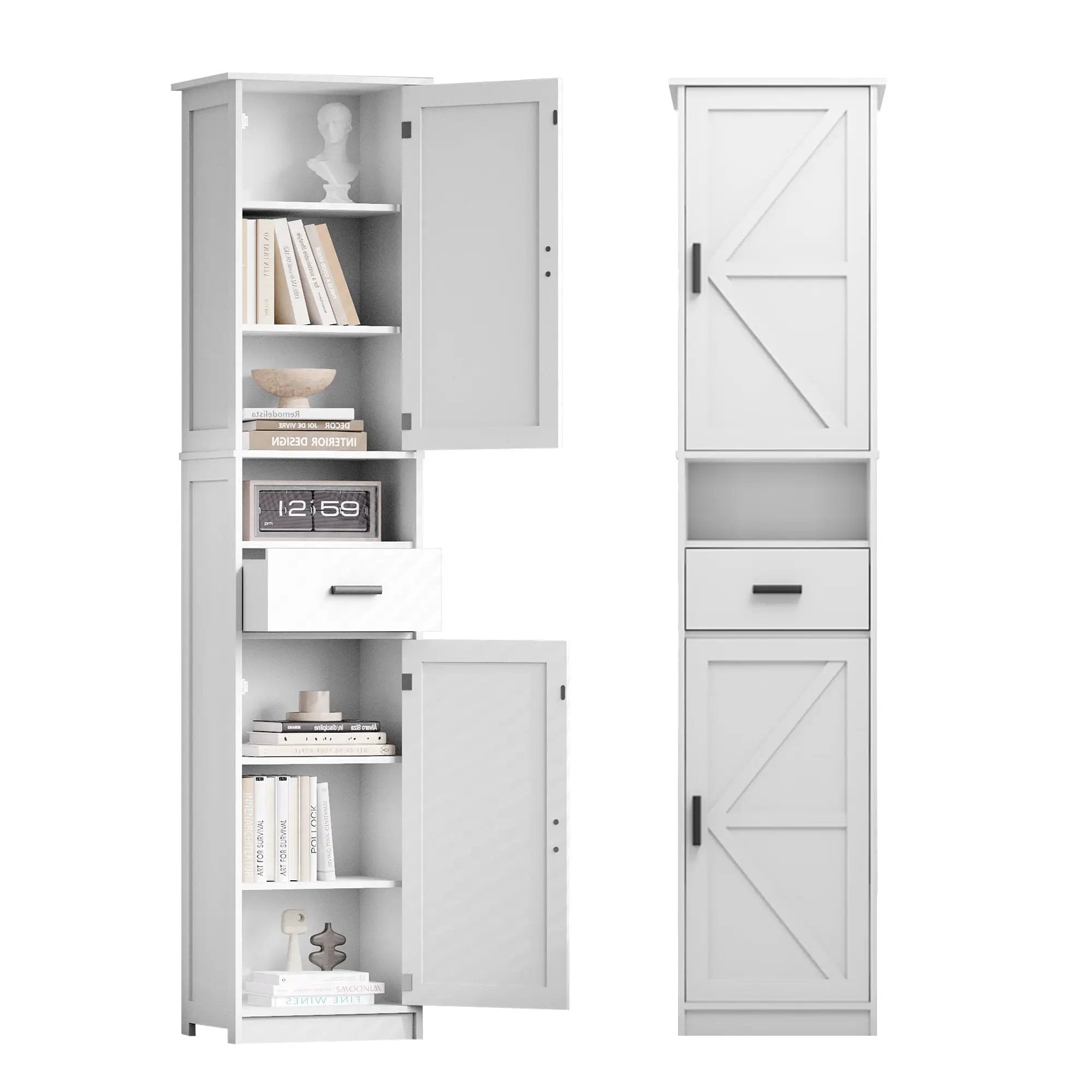 69" H Tall Bathroom Storage Cabinet with 2 Barn Doors and 1 Drawer by HouseOfZazla