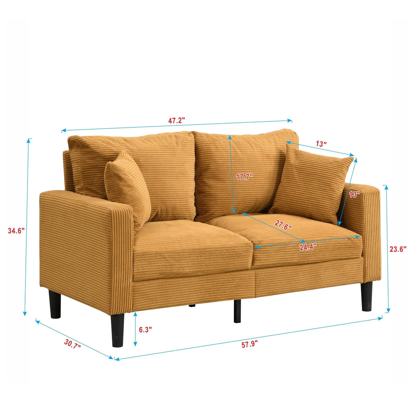 Modern Upholstered Loveseat Sofa, High Resilience by HouseOfZazla