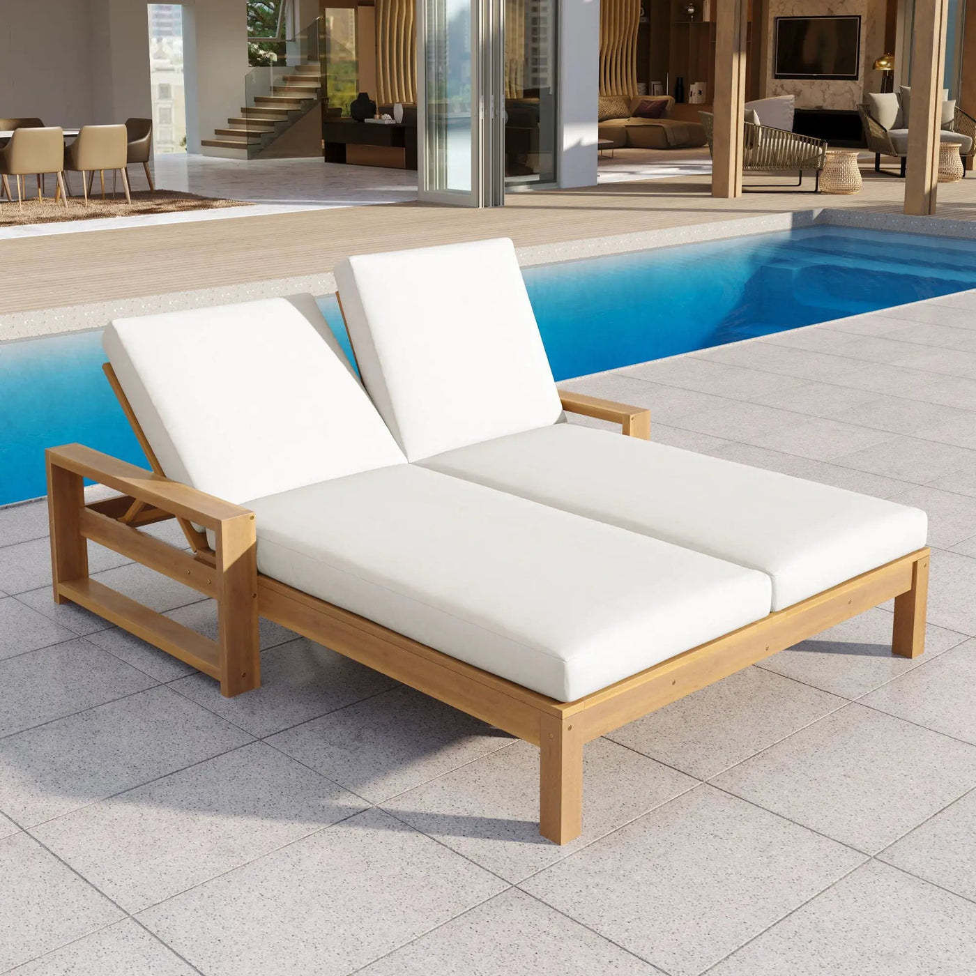 Outdoor Double Lounge Chair With 5 Position Adjustable Backrest by Unique Piece Furniture