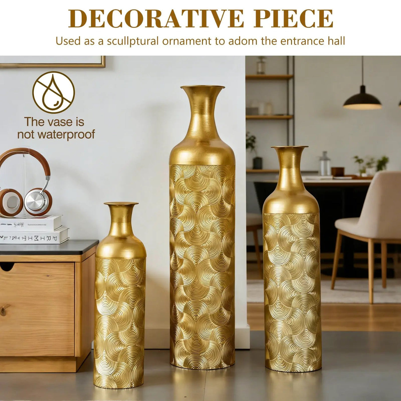 3 Pack Semi-Handcrafted Gold Metal Vase Collection by HouseOfZazla