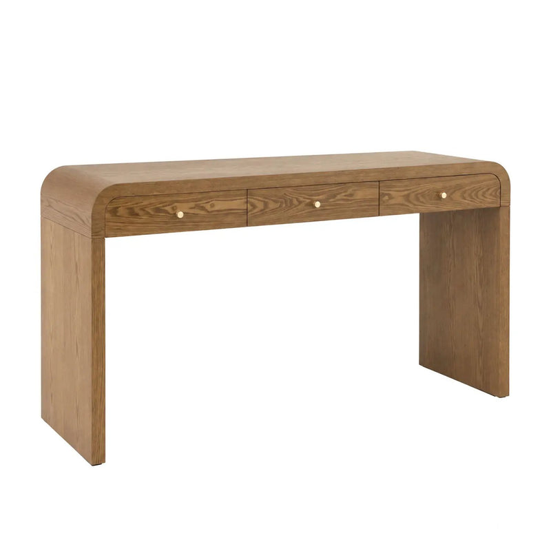 Walnut Curved Design 3-Drawer Long Console Table by HouseOfZazla