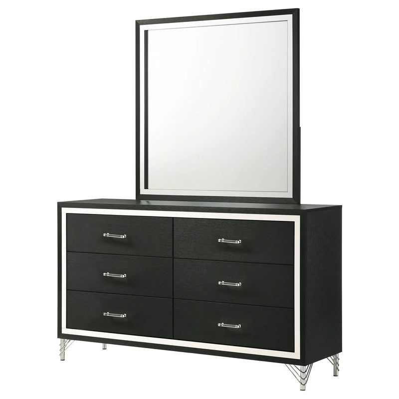 Lucia 6-drawer Dresser and Mirror Black by Unique Piece Furniture