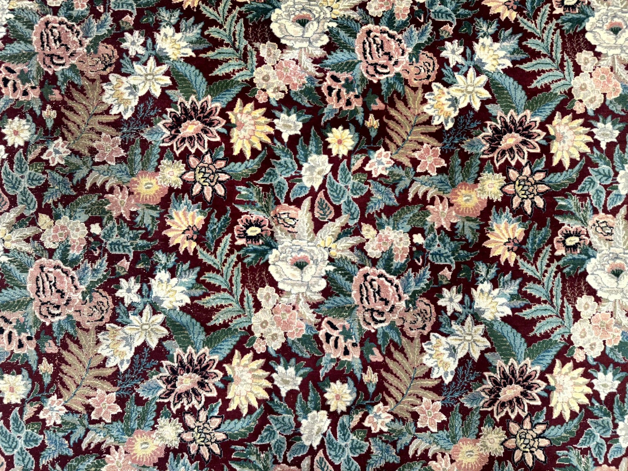 Pakistani Rug 9x12 William Morris Maroon Vintage Floral Wool by Jewel Rugs