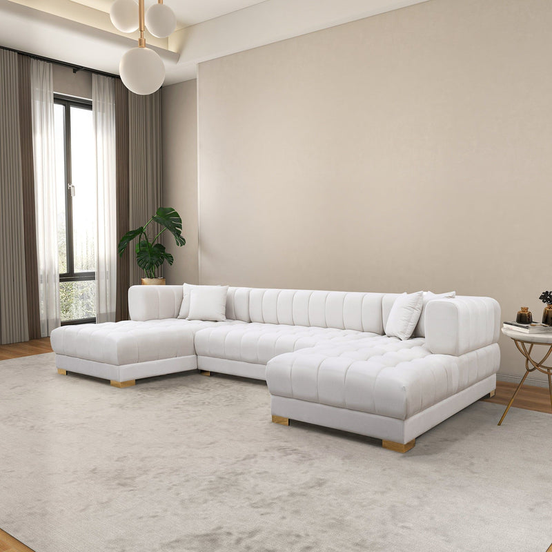 U Shape Corner Sofa with Solid Wood Frame and Plush Cushions - Beige, photo 5 of 7
