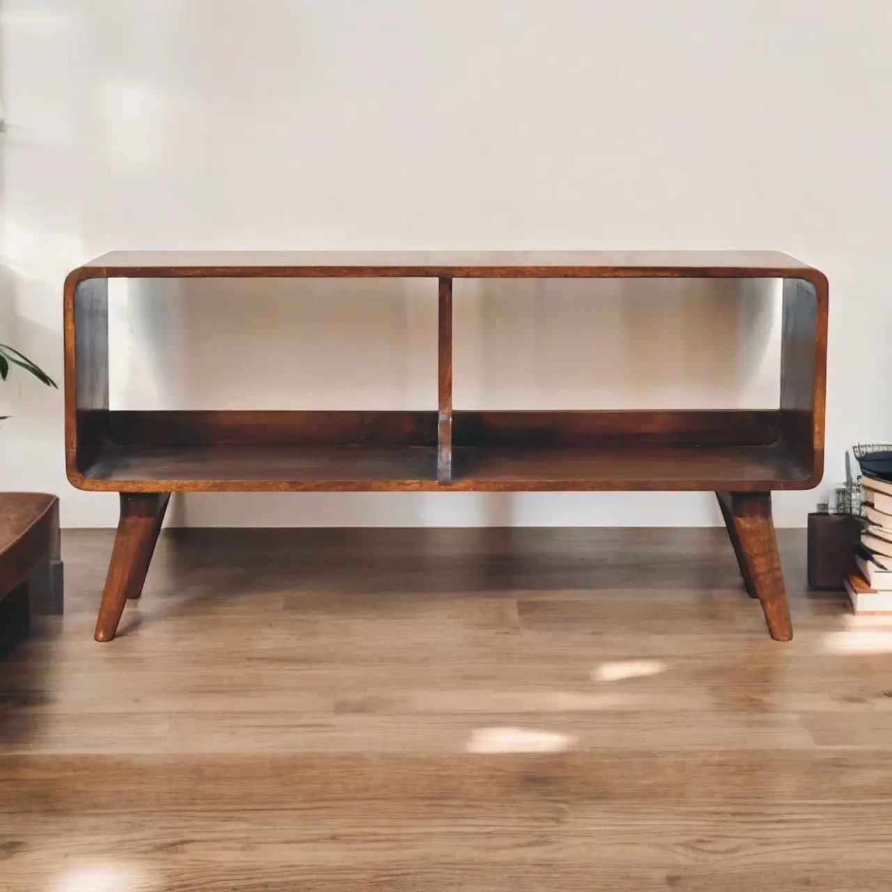 Solid Wood Curved Chestnut Media Unit by HouseOfZazla