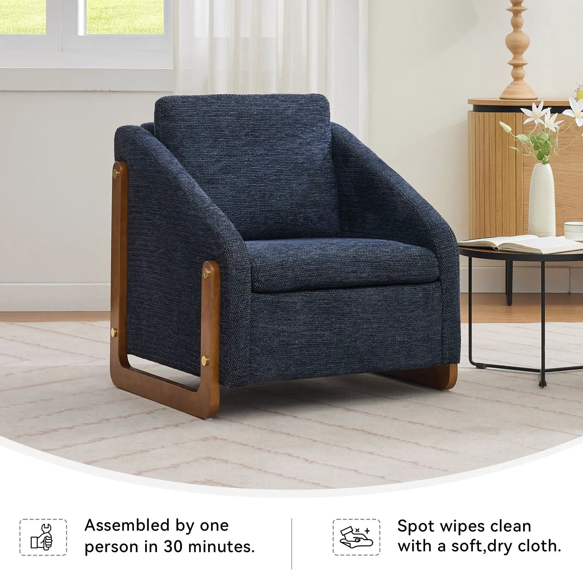 Modern Upholstered Armchair With Wooden Side Frame by Unique Piece Furniture