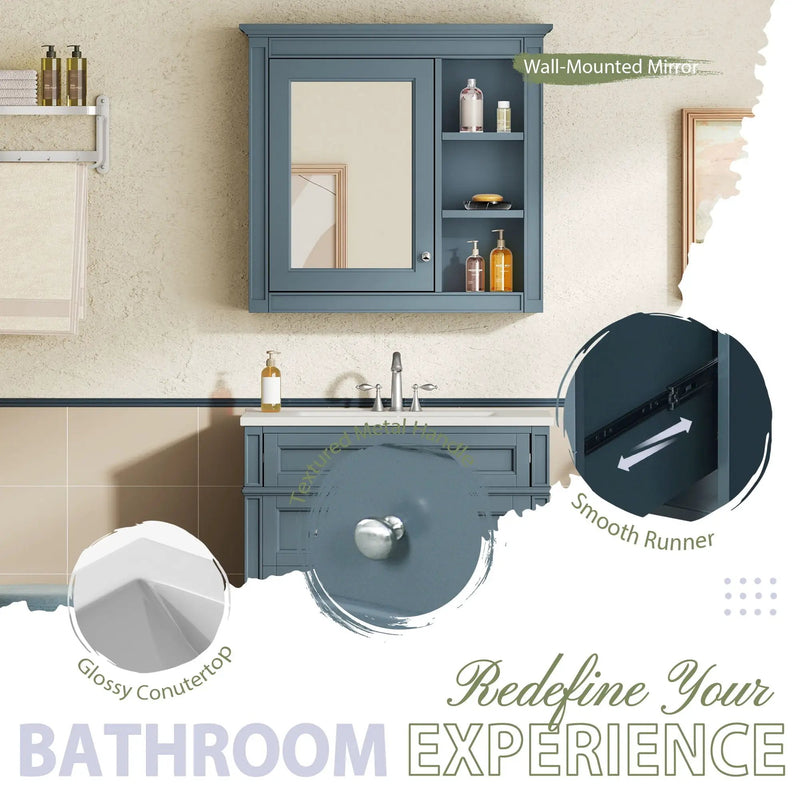 Bathroom Vanity With Medicine Cabinet, Royal Mirror Cabinet, Modern Bathroom Storage Cabinet With 2 Soft Closing Doors And 4 Drawers by HouseOfZazla