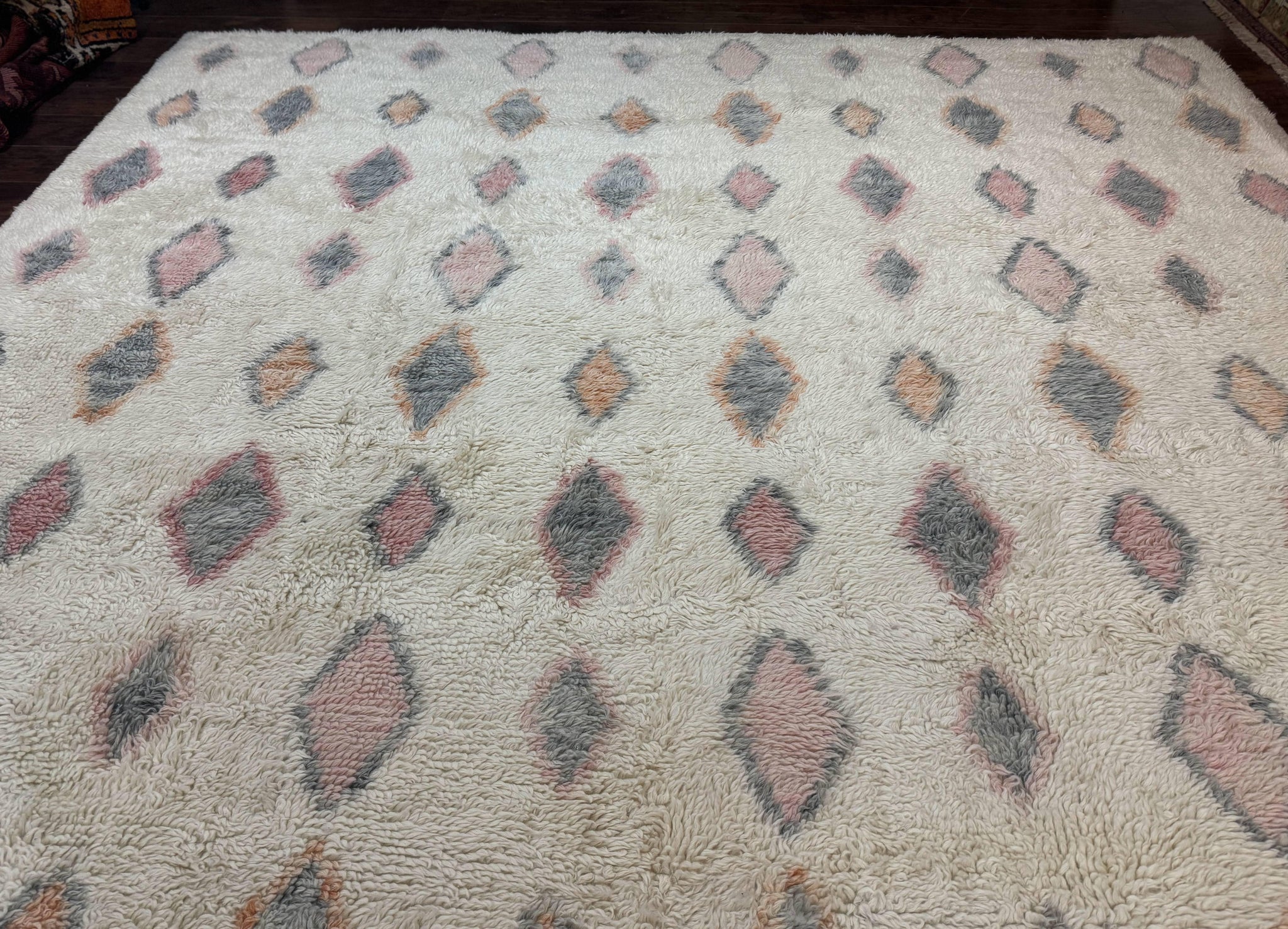 Large Modern Contemporary Indian Shag Rug 11x14, Ivory, Handmade Wool Carpet by Jewel Rugs