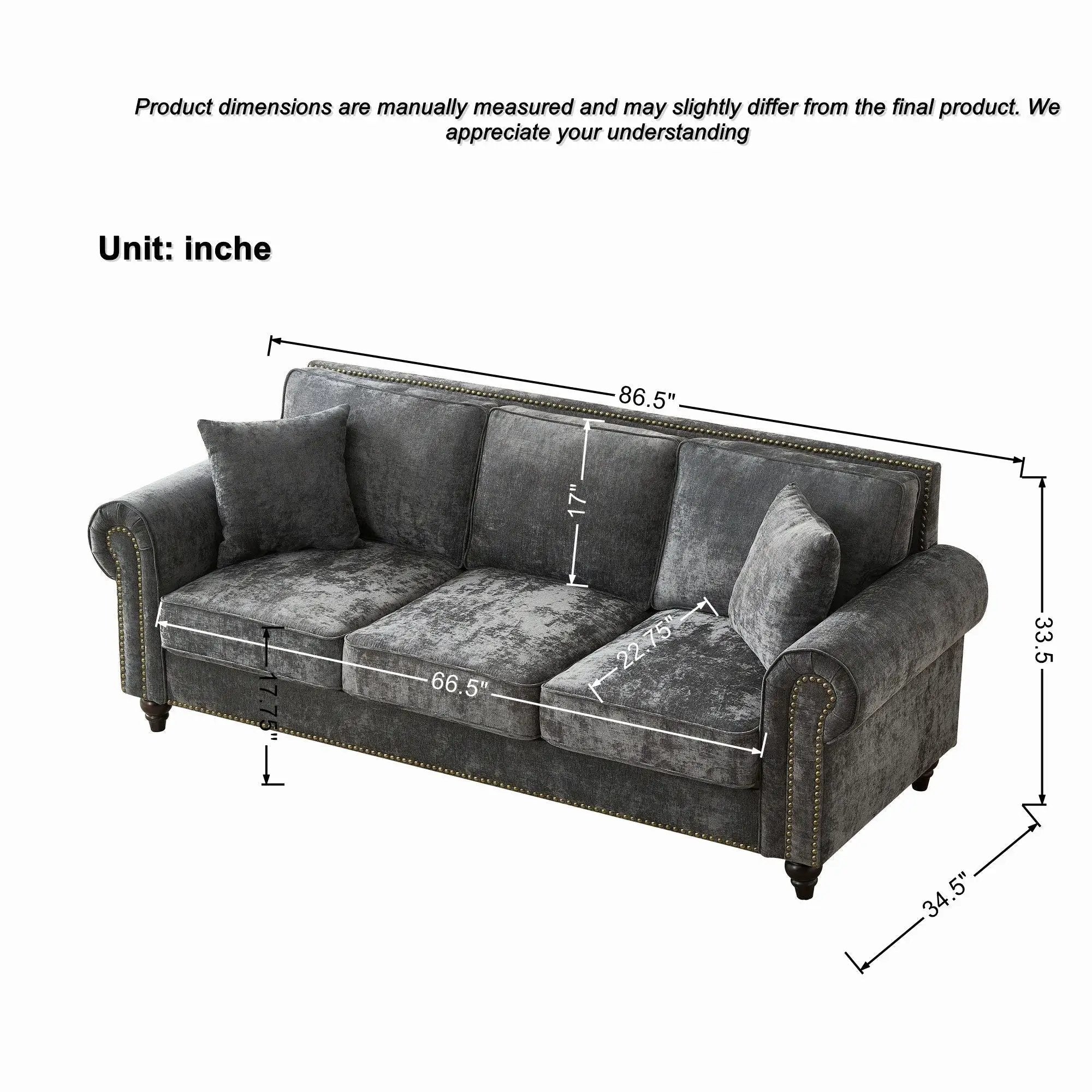 Modern 3 And 2 Seater Sofa With Rolled Arms, Tufted Upholstered Couch by Unique Piece Furniture