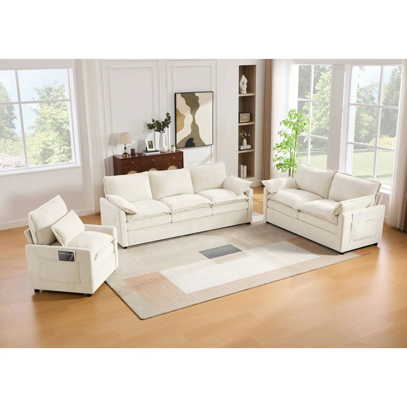 Modern Sofa Set With Double Layer Cushion And Side Storage Pockets by HouseOfZazla
