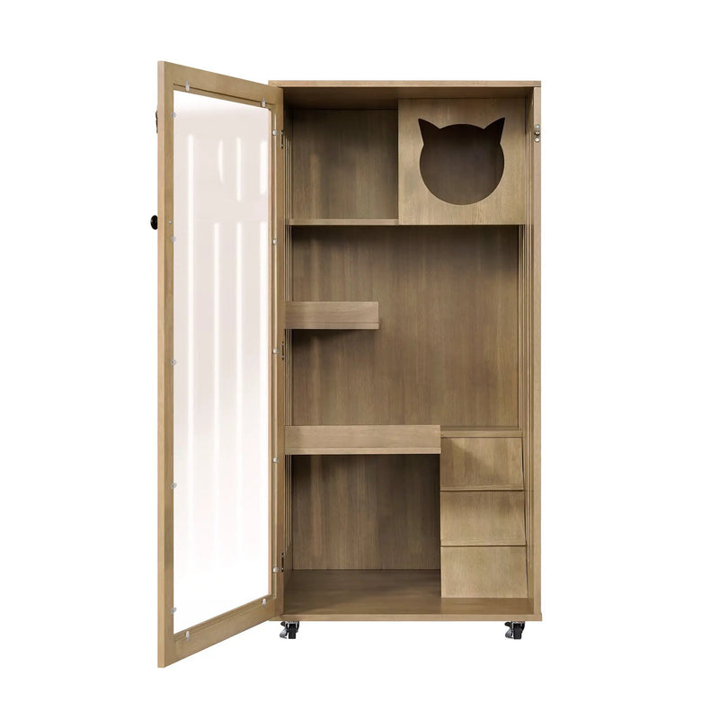 Basia Rubber Wood Cat Cabinet with Wheels by HouseOfZazla