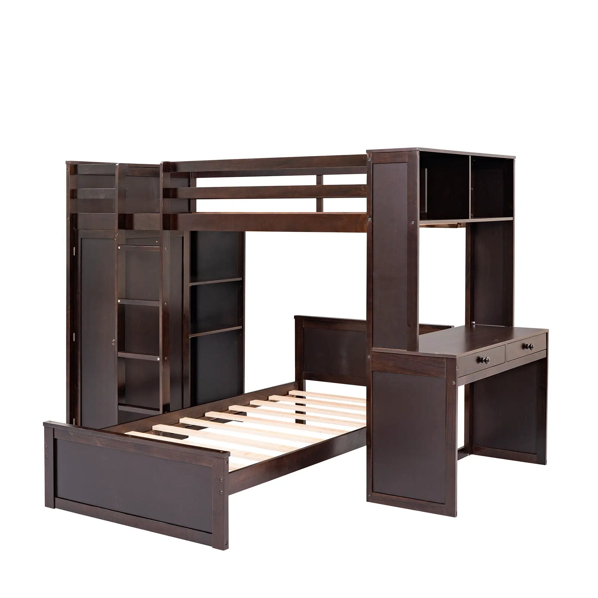 Loft Bed With A Stand Alone Bed, Shelves, Desk, And Wardrobe by HouseOfZazla