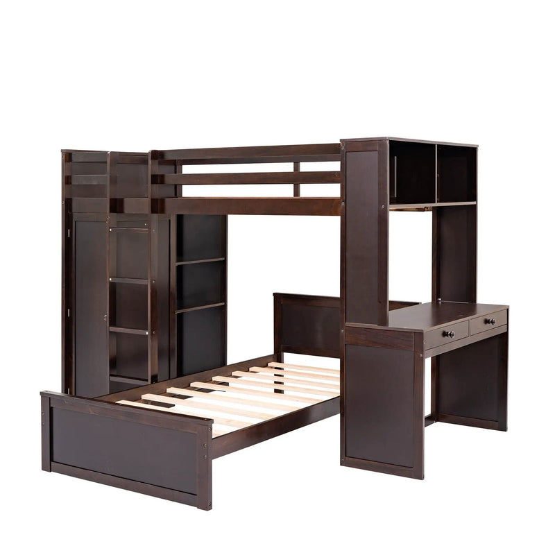 Loft Bed With A Stand Alone Bed, Shelves, Desk, And Wardrobe by HouseOfZazla