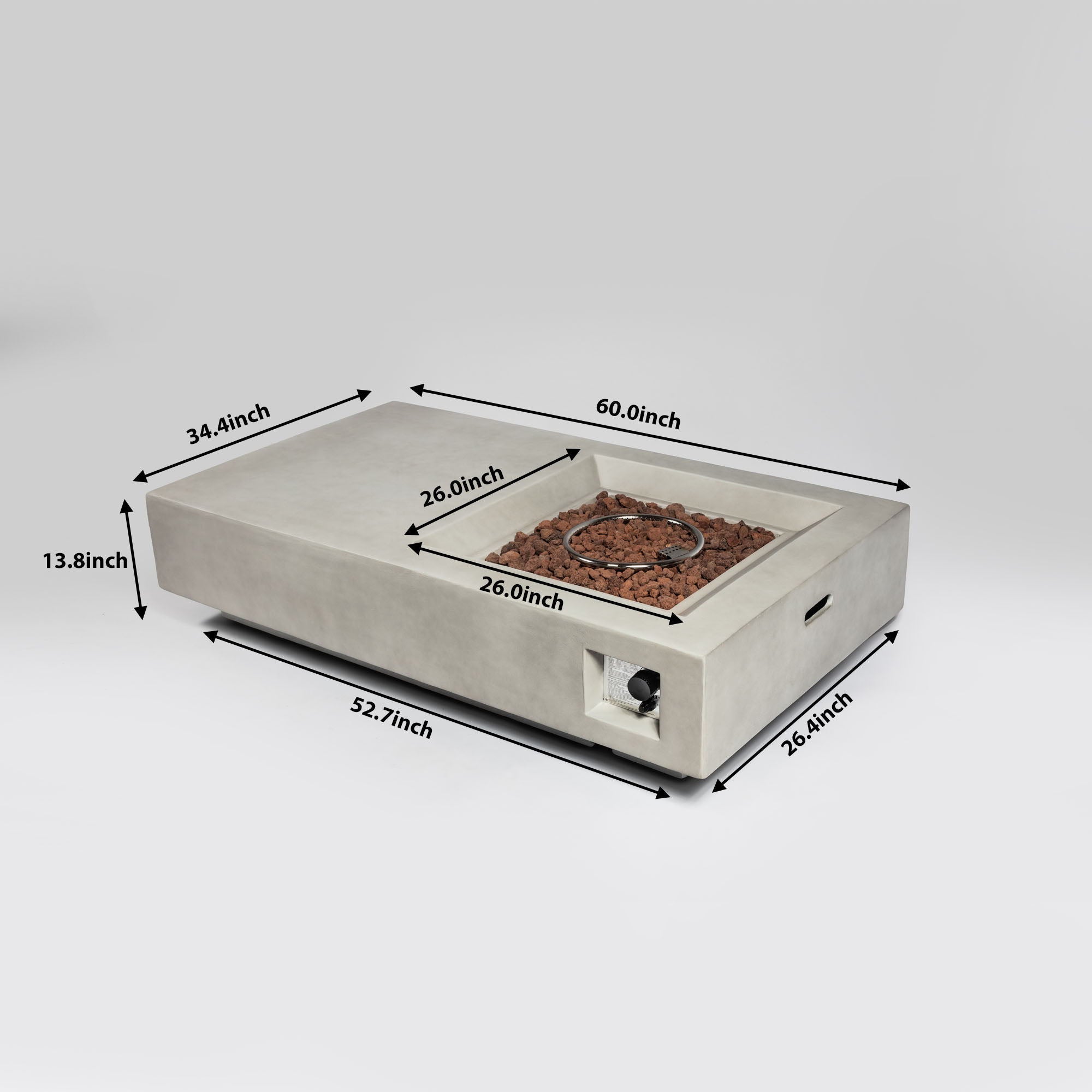 Propane Gas Fire Pit Table, 50000 Btu, Rectangular For Outside - Light Gray by HouseOfZazla