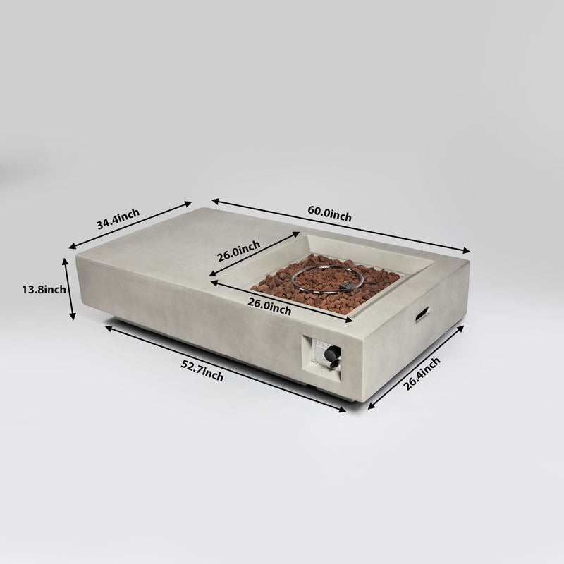 Propane Gas Fire Pit Table, 50000 Btu, Rectangular For Outside - Light Gray by HouseOfZazla