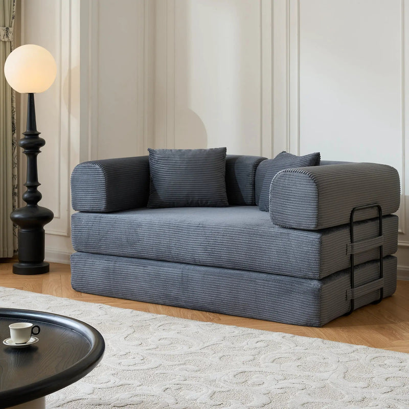 59" Convertible Sleeper Sofa Bed with Cylindrical Pillow - Gray by HouseOfZazla