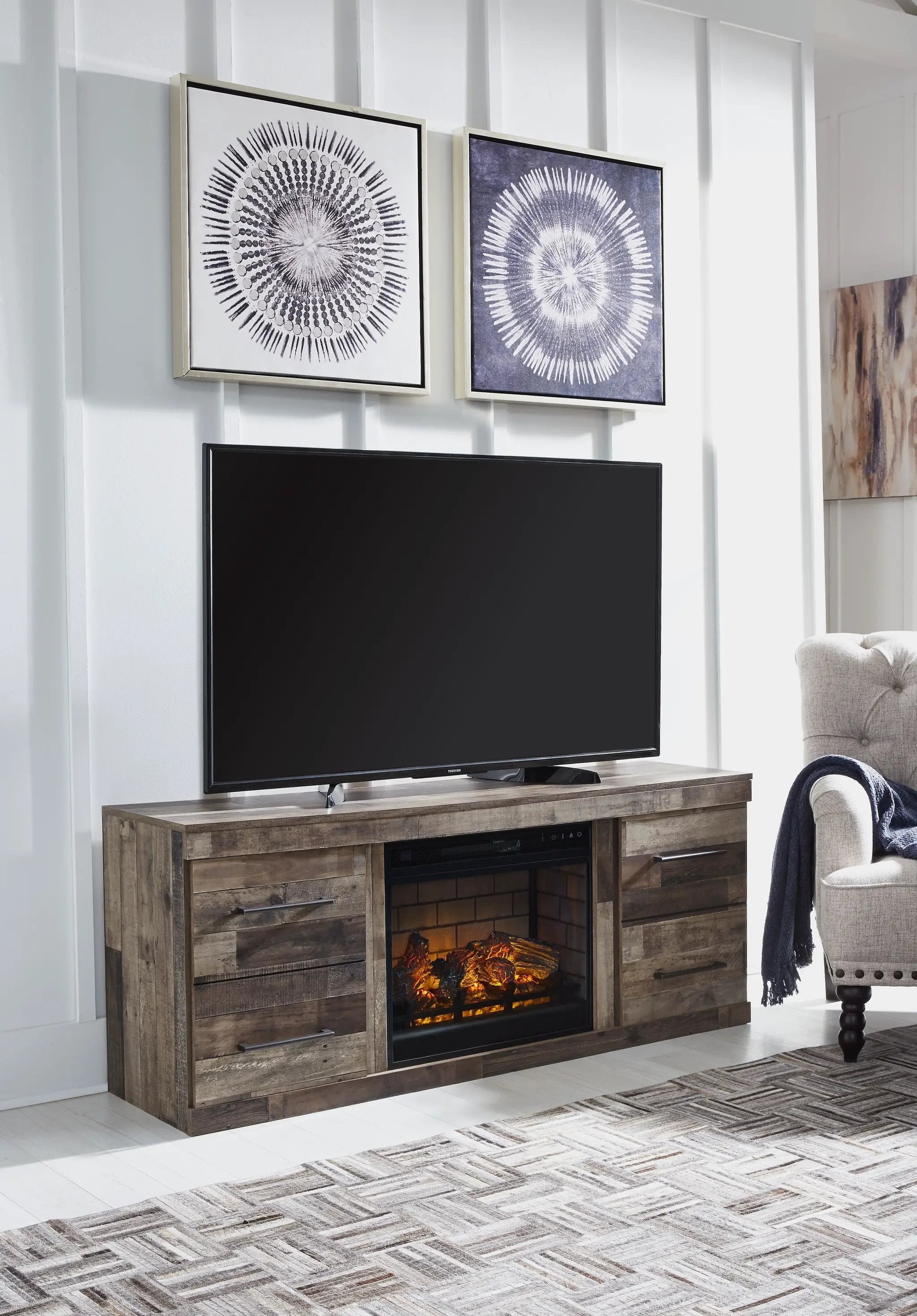 Derekson - TV Stand With Electric Fireplace - Multi Gray by Unique Piece Furniture