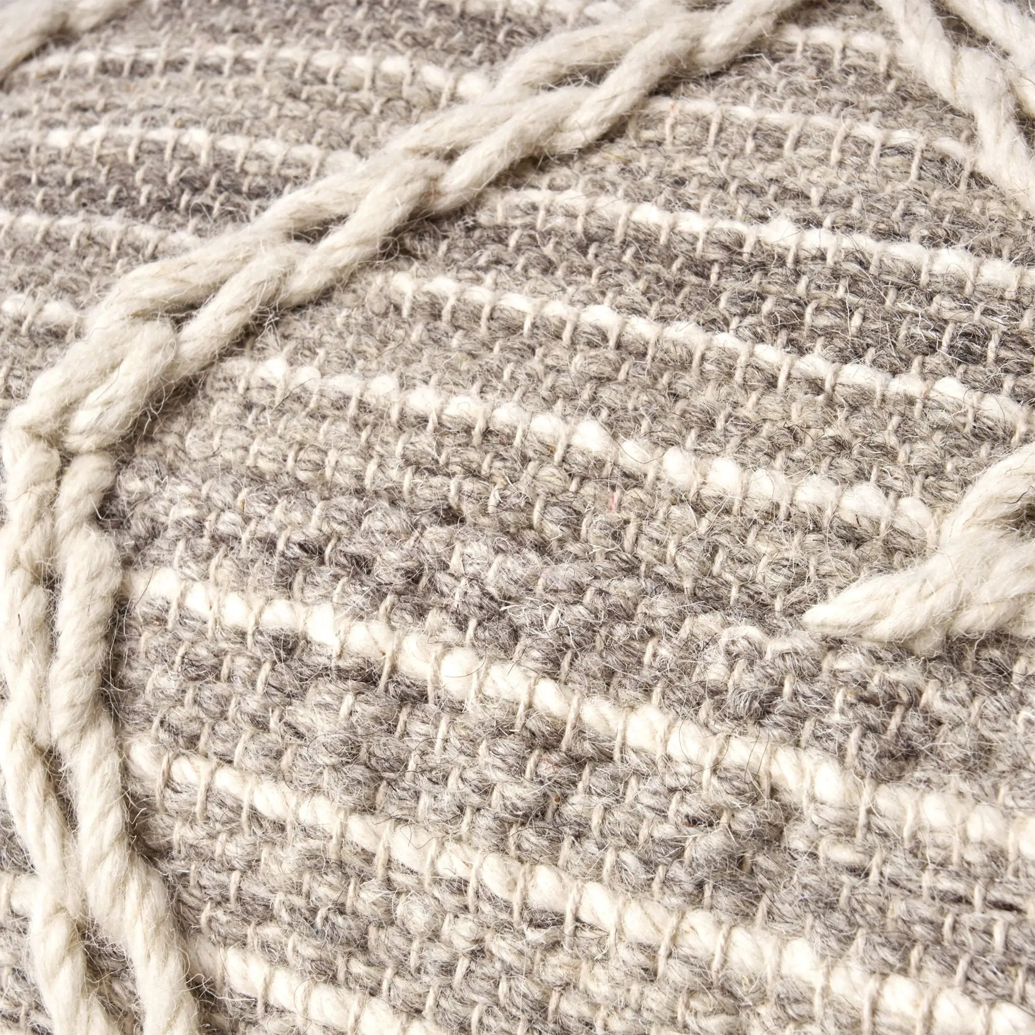 Modern Wool Rope Square Pouf Ottoman Floor Cushion - Gray / Ivory by Unique Piece Furniture