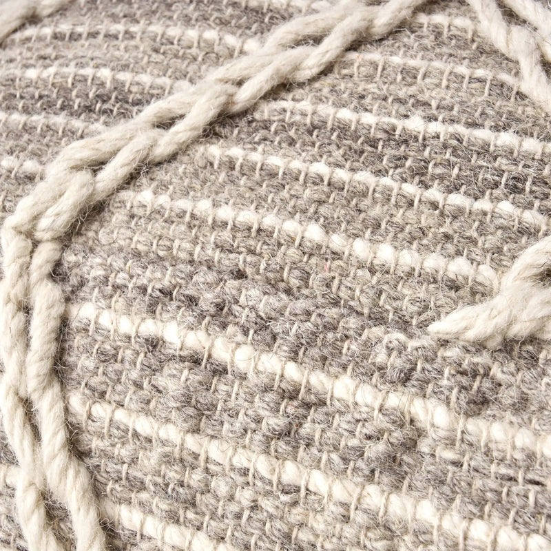 Modern Wool Rope Square Pouf Ottoman Floor Cushion - Gray / Ivory by HouseOfZazla