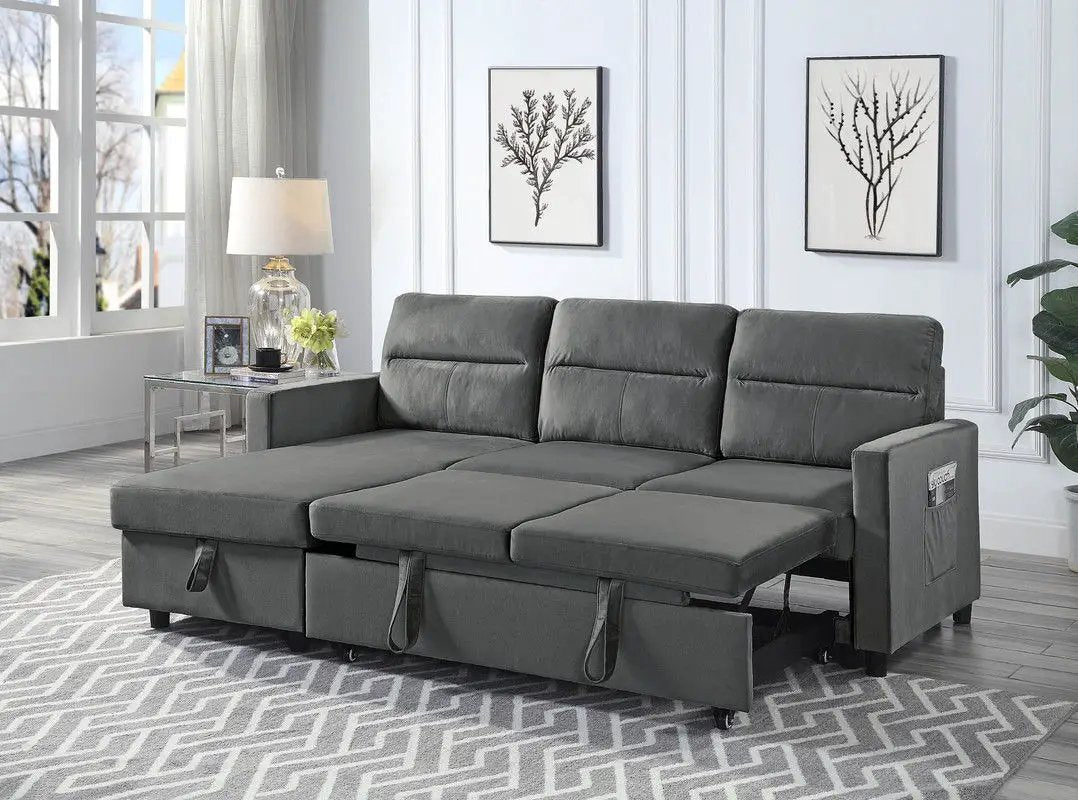 Ivy - Reversible Sleeper Sectional Sofa With Storage Chaise And Side Pocket by HouseOfZazla