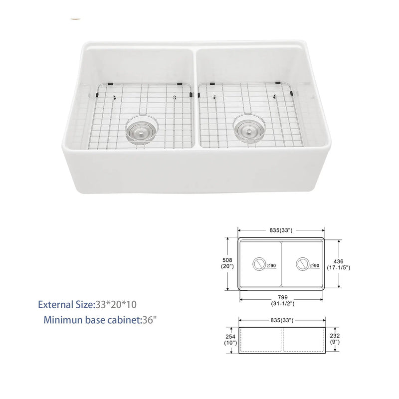 Double Bowl Sink Workstation 33" With Built In Work Surface And Accessories - White by HouseOfZazla