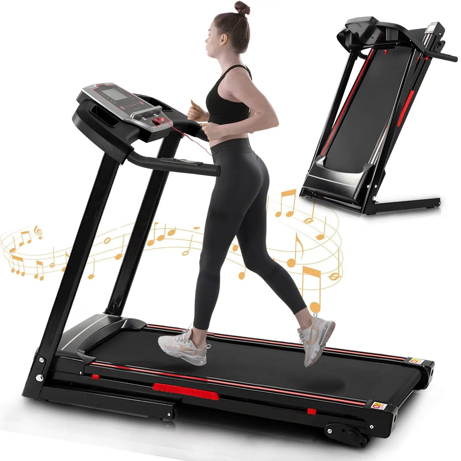 Folding Treadmills For Home - 3.5Hp Portable Foldable With Incline, Electric Treadmill For Running Walking Jogging Exercise With 12 Preset Programs, Indoor Workout Training Space Save Apartment, App - Black by HouseOfZazla