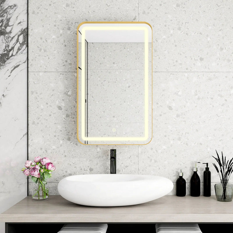 Rectangle Medicine Cabinet Mirror Bathroom Mirror With Storage Wall Mounted Medicine Mirror Cabinet With LED - Gold by HouseOfZazla