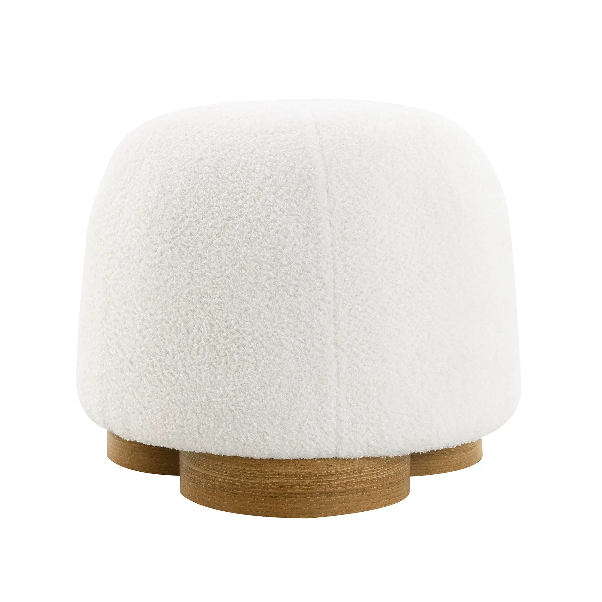 Round Soft Teddy Fabric Upholstered Ottoman With Metal Accents by HouseOfZazla