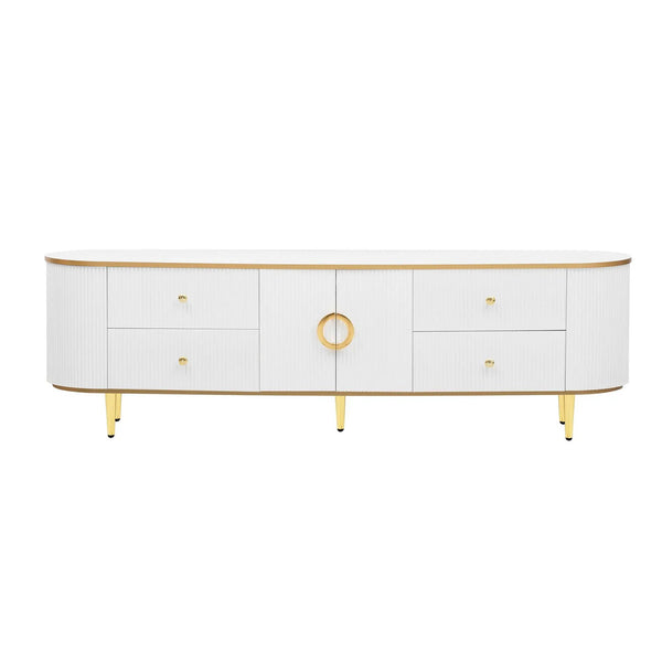 Modern TV Stand For TVs Up To 80", Entertainment Center With 4 Drawers And 1 Cabinet, Wood TV Console Table With And Handles For Living Room - White