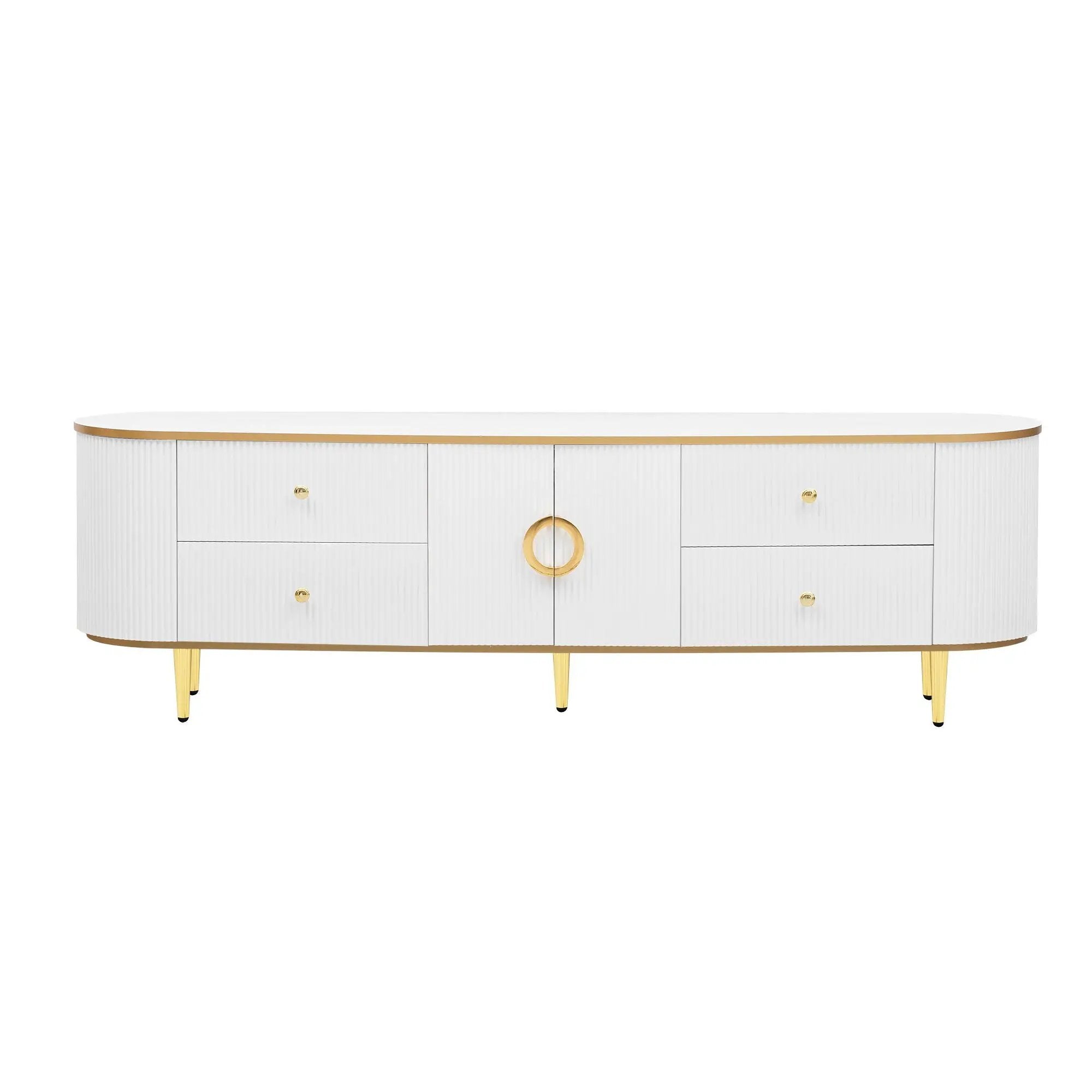 Modern TV Stand For TVs Up To 80", Entertainment Center With 4 Drawers And 1 Cabinet, Wood TV Console Table With And Handles For Living Room - White by HouseOfZazla