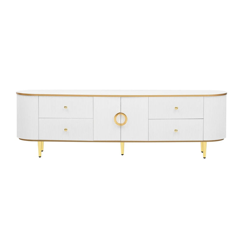 Modern TV Stand For TVs Up To 80", Entertainment Center With 4 Drawers And 1 Cabinet, Wood TV Console Table With And Handles For Living Room - White by Unique Piece Furniture