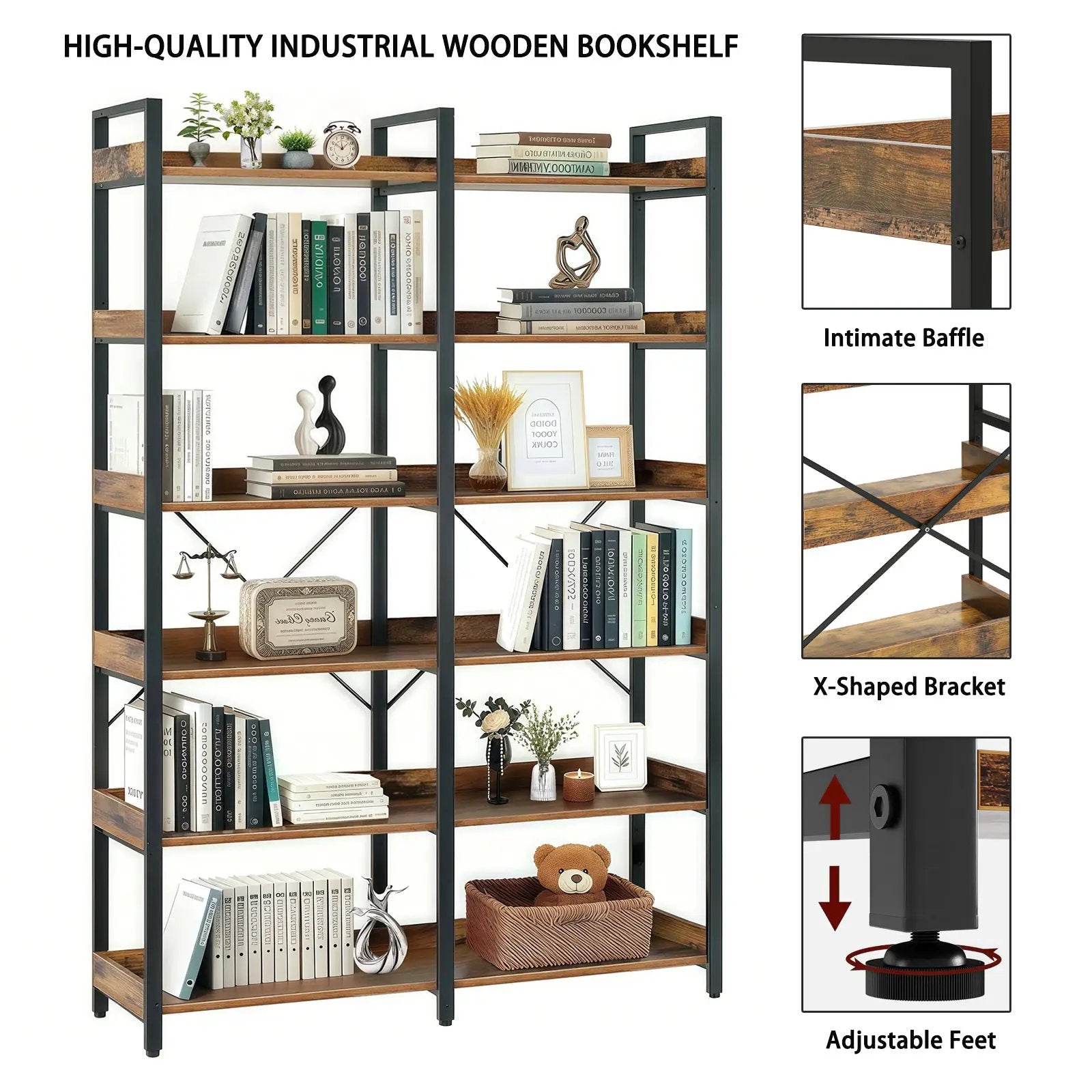6-Tier Industrial Bookshelf With 12 Open Shelves by HouseOfZazla