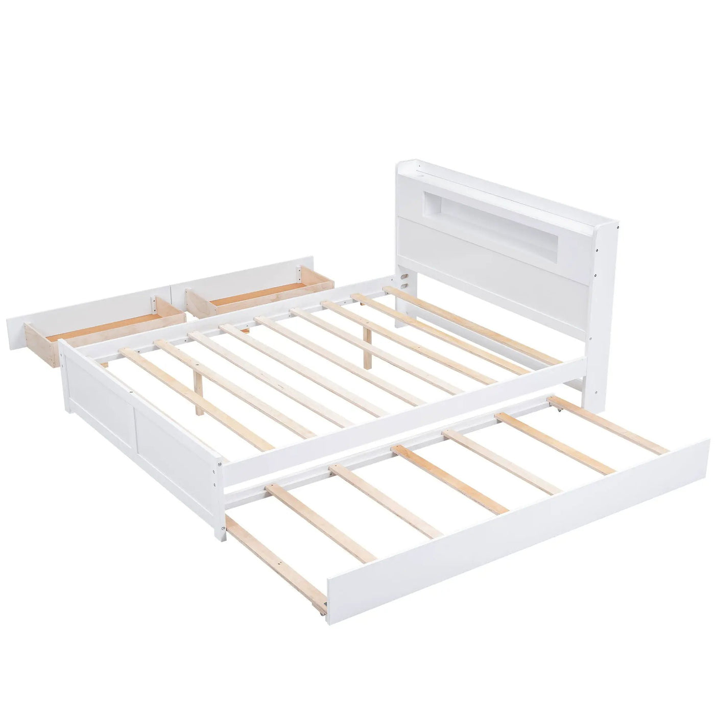 Storage Platform Bed With LED Lights, 2 Drawers And Trundle by HouseOfZazla
