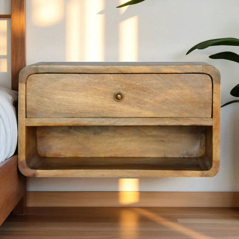Solid Wood Floating Curve Open Slot Nightstand by HouseOfZazla