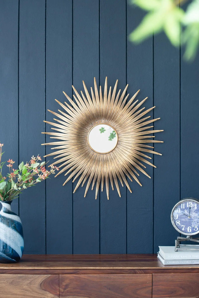 Retro DesignSunburst Metal Wall Mirror Decorative Mirror For A Bedroom Dressing Room, Hallway Or Living Space - Gold by Unique Piece Furniture