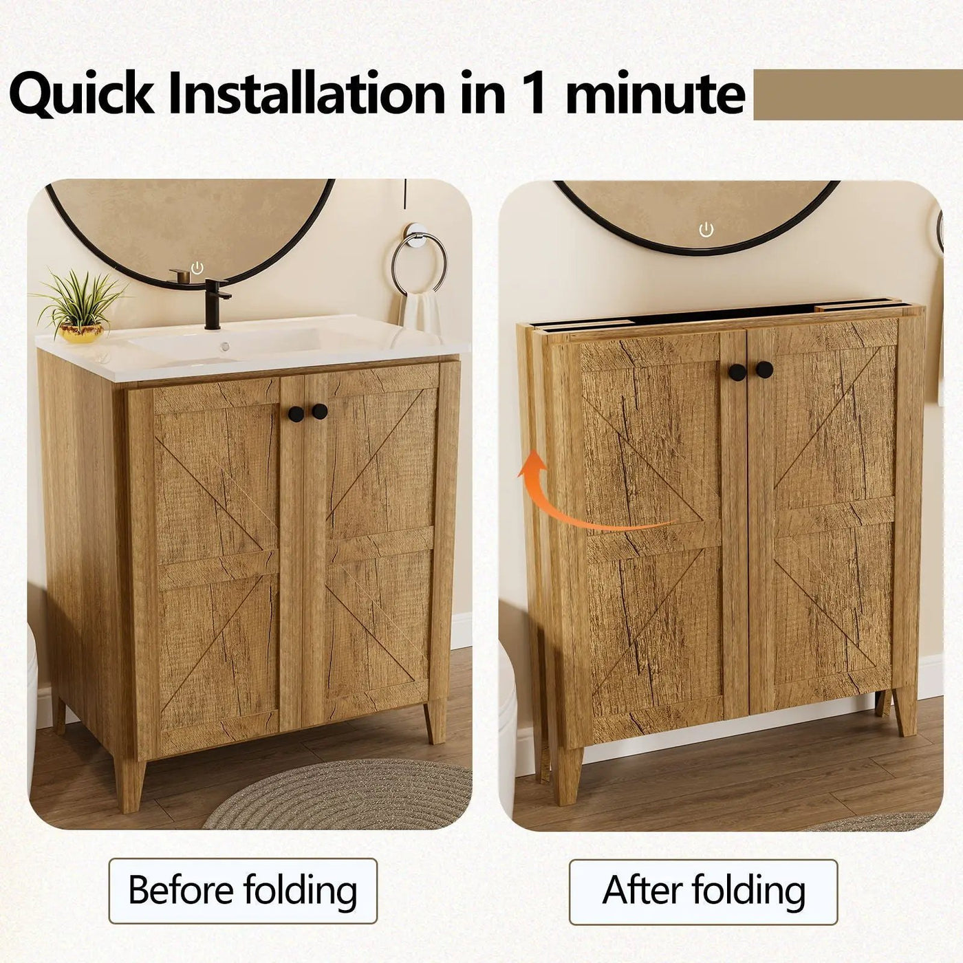 Folding Floor Cabinet With Ceramic Sink, Space Saving by HouseOfZazla
