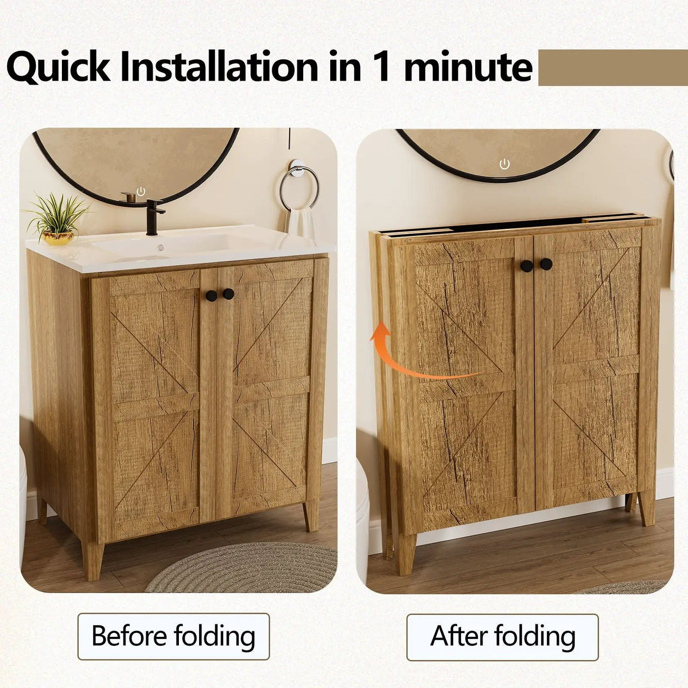 Folding Floor Cabinet With Ceramic Sink, Space Saving by Unique Piece Furniture