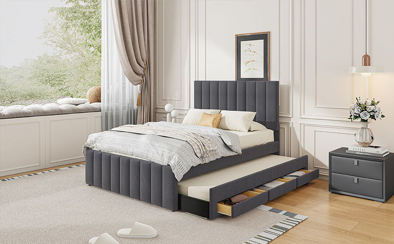 Upholstered Platform Bed With Twin Size Trundle And 3 Drawers by HouseOfZazla