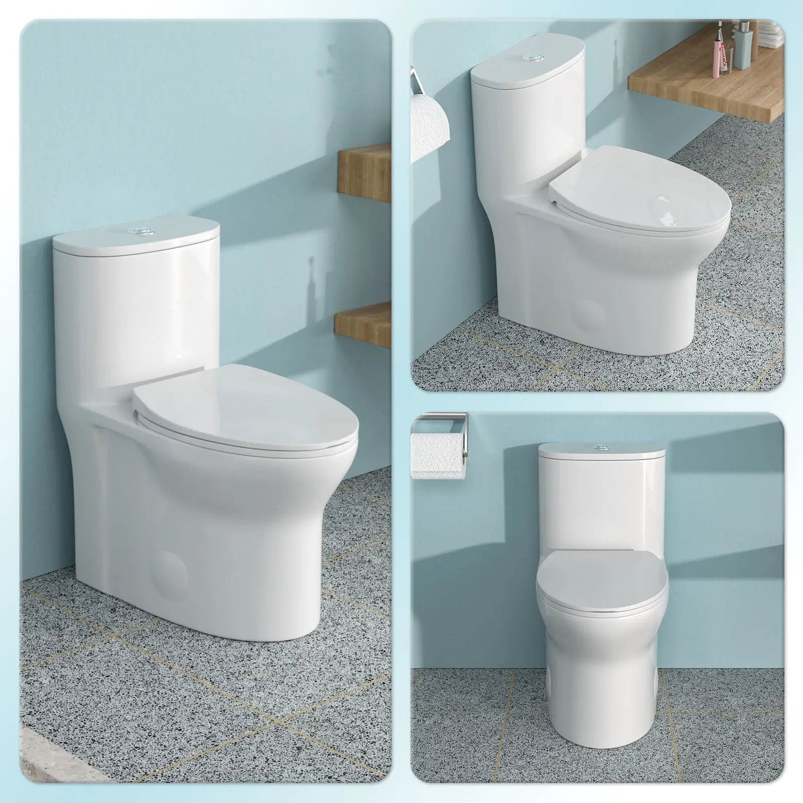 1 Piece Toilet For Bathroom, Dual Flush, Soft Closing Seat - White by HouseOfZazla