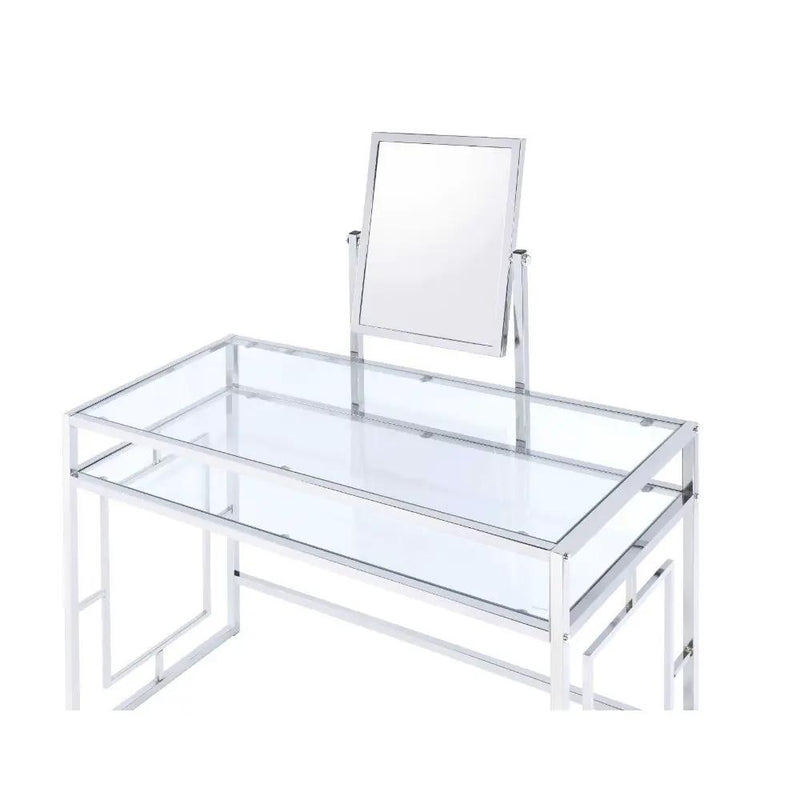 Carenze II - Vanity Set - White Faux Fur & Chrome by Unique Piece Furniture