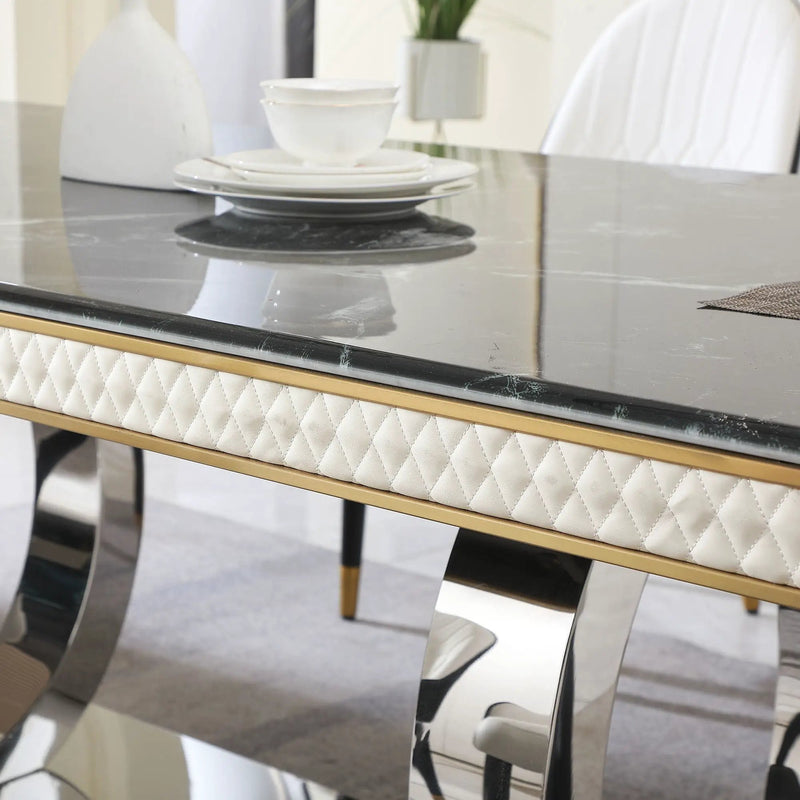 Luxury Modern Dining Table With Faux Marble Top And Dual Circle Base - Black by HouseOfZazla