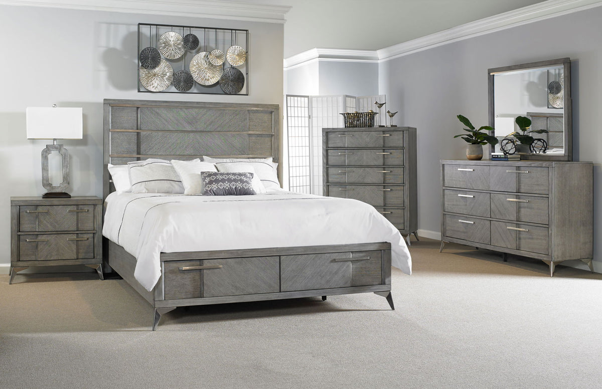 Dark Gray Storage Bed with Bookmatched Veneer and Lighted Headboard, photo 4 of 5