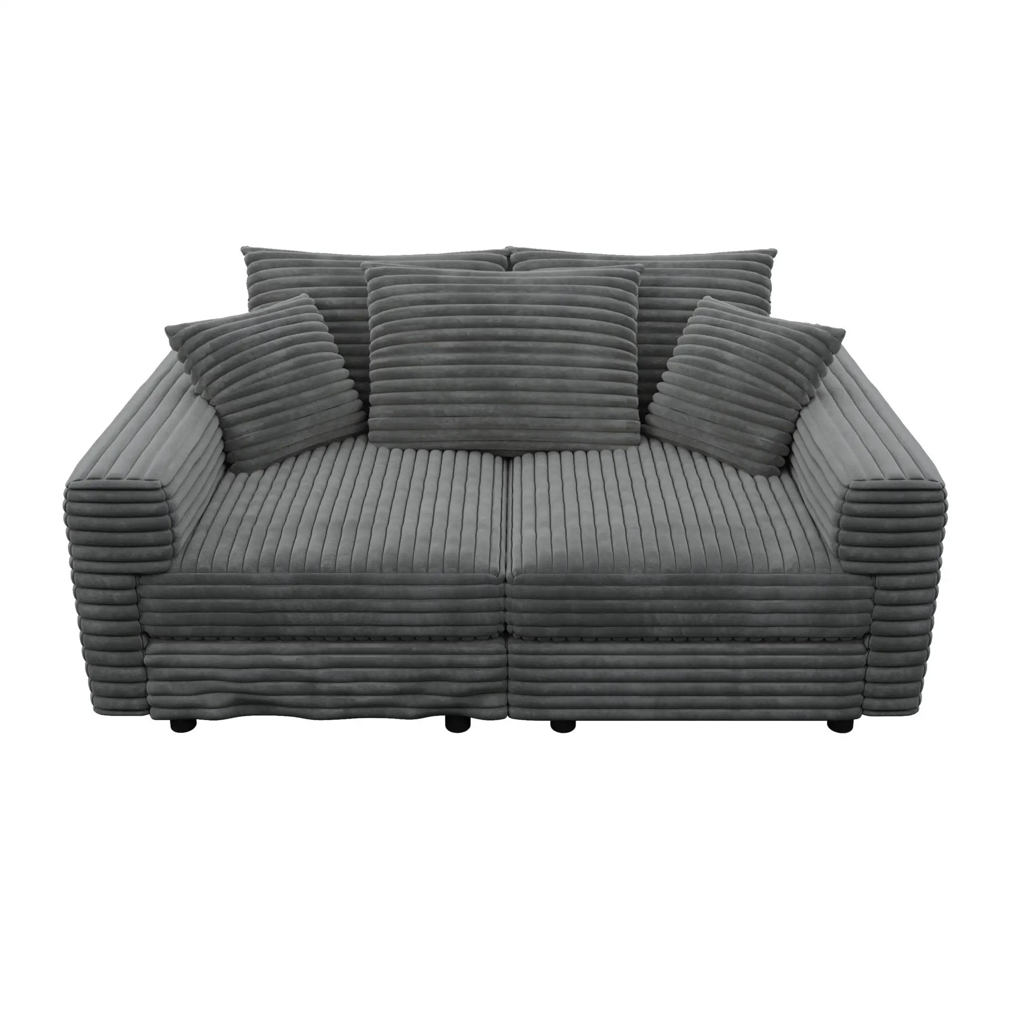 Deep Seat Convertible Sofa With Soft Pillows And Ottomans