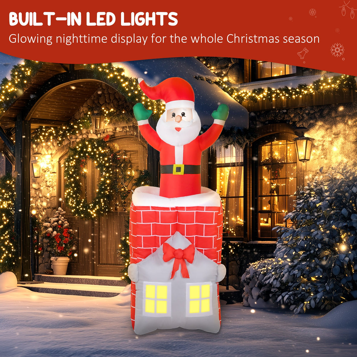 7FT Christmas Inflatable Santa in Chimney with LED Lights - Multi, photo 4 of 6