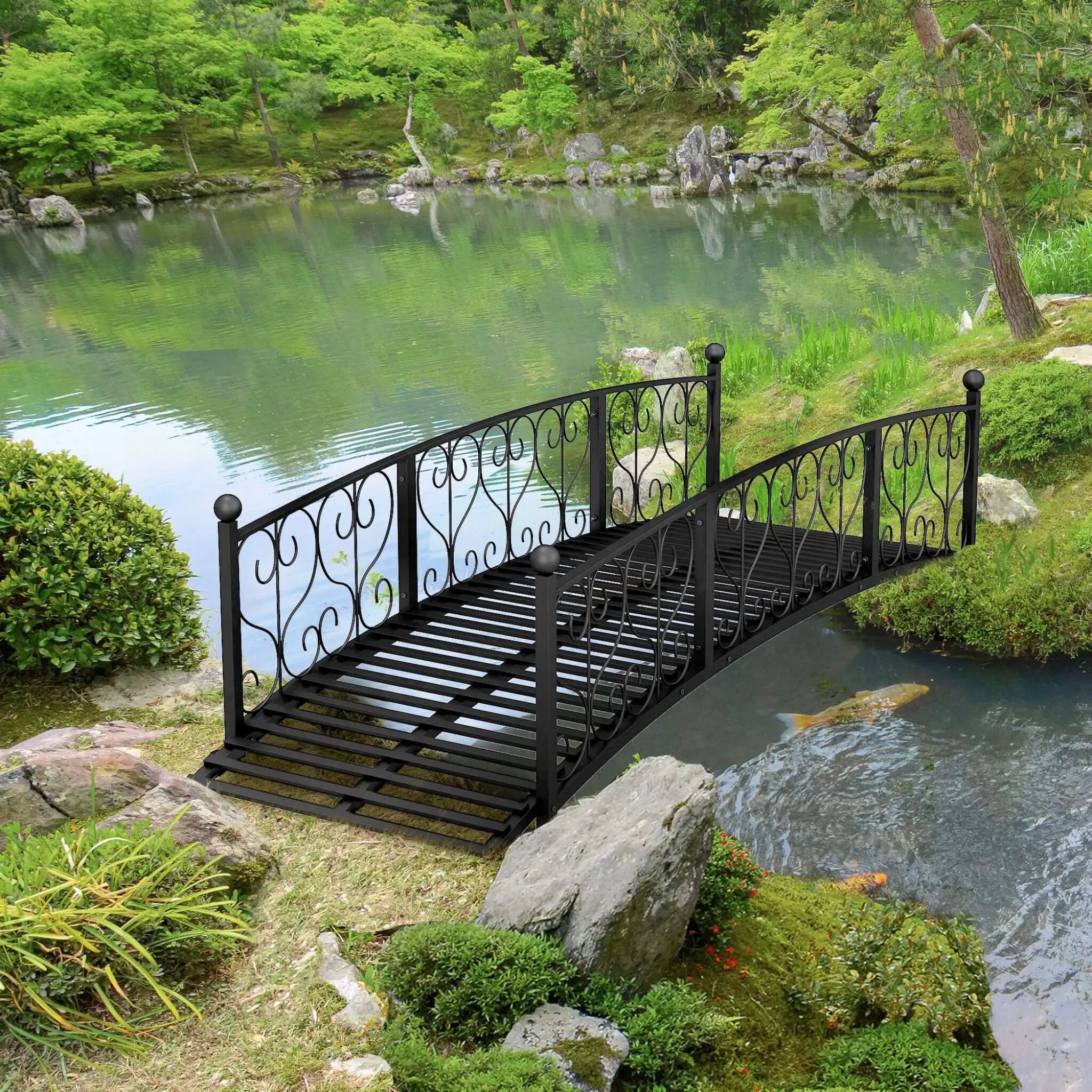 Alora 7FT Decorative Metal Arch Footbridge Garden Bridge With Safety Siderails (SAK53829) by SAKSBY WHOLESALE