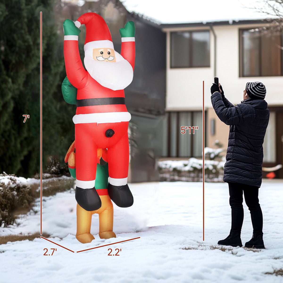 7ft Hanging Christmas Inflatable Santa with Dog with LED Lights - Brown, Green, Red, photo 3 of 8