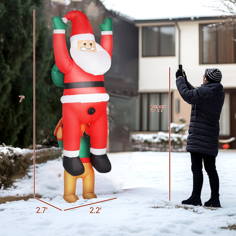 7ft Hanging Christmas Inflatable Santa with Dog with LED Lights - Brown, Green, Red, photo 3 of 8